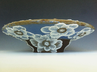 Sky Blue Bowl with Poppies - Underside